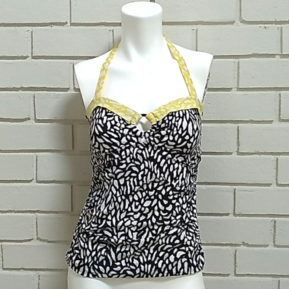 Sail Club Black/Yellow/White  Animal Print Tankini Top. Size Medium